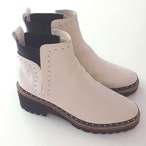 Dolce Vita Ivory Leather Huey Studded Heeled Ankle Boots Size 10